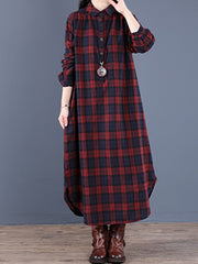 Lapel Plaid Long Sleeves Shirt Dress
