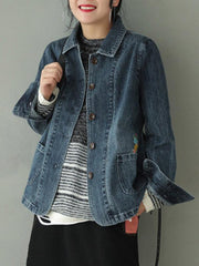 Vintage Embroidered Jean Lapel Outwear