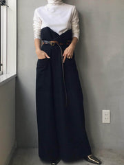 Solid Color High Waiste Waist Slim Fit Wide Leg Casual Pants