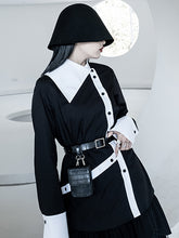 Women Irregular Contrasting Color Large Lapel Collar Casual Shirt