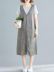 Casual Solid Split-front Wide Straps Midi Dress