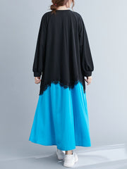 Women Contrast Lace Stitching Loose Dress