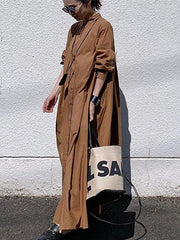 Women Single Breasted Solid Color Pocket Shirt Dress