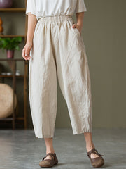 Casual Solid Color Elastic Waist Pants