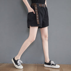 Women Solid Color Slim Slimming Denim Shorts