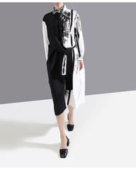 Women Color Matching Printed Long Sleeve Shirt Dress