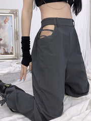 Retro Open Waist Hollow High Waist Casual Pants