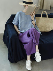 Simple Linen Solid Wide-Leg Pants