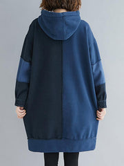 Loose Color-Block Velvet Long Hoodie