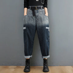 Gradient Color Plus Size Denim Harem Pants