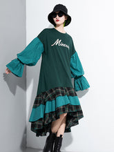 Women Round Neck Pullover Patchwork Dress
