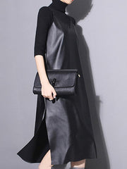 Casual PU Split-side Vest Dress
