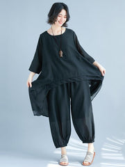 Black Loose Comfortable Cotton Suits