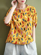 Vintage Flower Print Round Neck T-Shirt