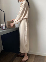 Long Sleeves Solid Color Lapel Puff Sleeve Shirt Dress