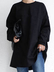 Lazy Style Solid Color Round Neck Long Sleeve Top