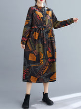 Women Retro Print Loose Dress