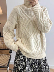 Twisted Flower Loose Wool Turtleneck Sweater