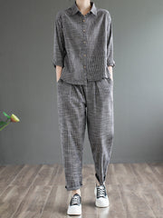 Ramie Cotton Striped Casual Suit