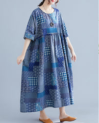 Loose Print Short Sleeve Midi Dress
