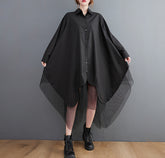 Large Size Loose Fake Two Irregular Stitching Mesh Shirt Dress