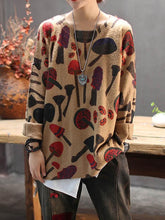Loose Vintage Colorblock Printed Round Neck Sweater