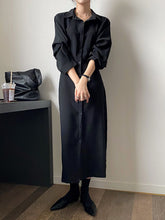 Long Sleeves Solid Color Lapel Puff Sleeve Shirt Dress
