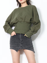 Simple Dark Green Round Neck Short Sweatshirt