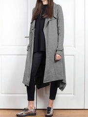 Irregular Clipping Long Sleeves Solid Color Hooded Outerwear