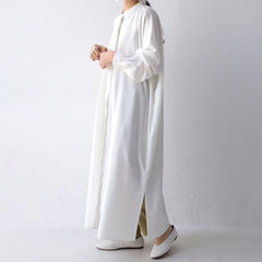 Simple Stand Collar Pleated Solid Color Shirt Dress