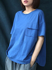 Loose Solid Casual Cropped Round Neck T-Shirt