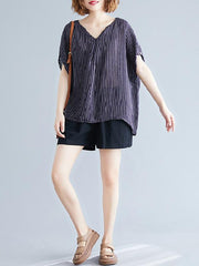 Loose Striped V-Neck Light T-Shirt