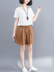 Casual A-line Linen Shorts