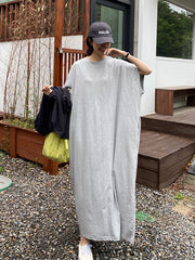 Round Neck Solid Loose Half Sleeves Maxi Dress