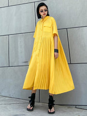Ruffled Split-Joint Lapel Midi Dress