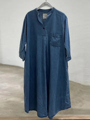 Loose Solid Stand Collar Midi Dress