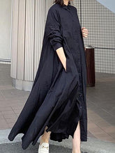 Women Single Breasted Solid Color Pocket Shirt Dress