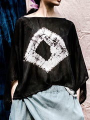 Rhombus Printed Mulberry Silk Tie-dyed Cover-up