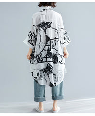 Women Lapel Printed Loose Casual Shirt