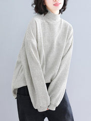 Striped Turtleneck Loose Lantern Sleeves T-Shirts