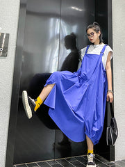 Loose Solid Color Slimming Suspender Dress
