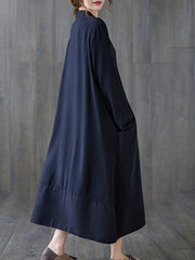 Irregular Solid Color V Neck Midi Dress