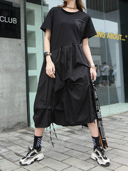 Colorblock Stitching Round Neck Short Sleeve Loose Casual Dress