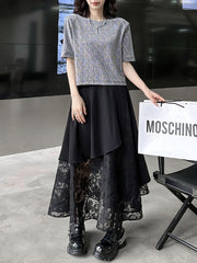 A-Line Roomy Asymmetric Gauze Split-Joint Skirts Bottoms