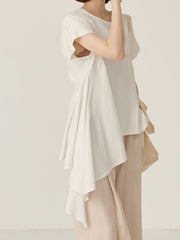 Women Solid Color Irregular Loose Round Neck T-Shirt