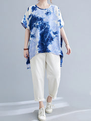 Women Tie-Dye Printed Loose Bat Sleeve T-Shirt
