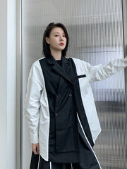 Retro Irregular Color-Block Long Sleeve Shirt