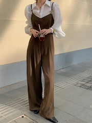 Casual Solid Color Wide-Leg Sling Jumpsuit