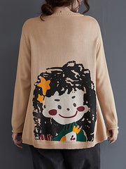 Women Retro Print Loose Sweater