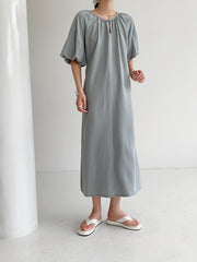 Simple Hollow Waist Slim Bubble Sleeve Dress